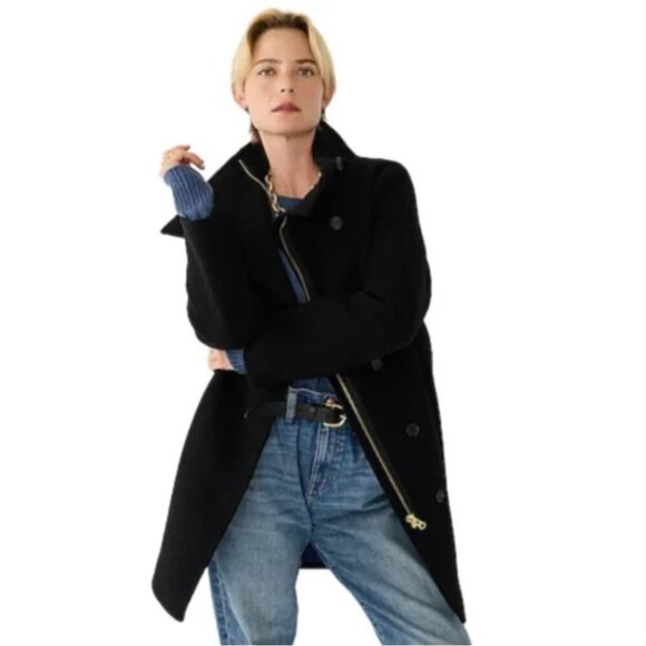NWT JCREW Villa Cocoon Coat Womens 6 Black Italian Stadium Cloth Wool Jacket NEW - Picture 2 of 11